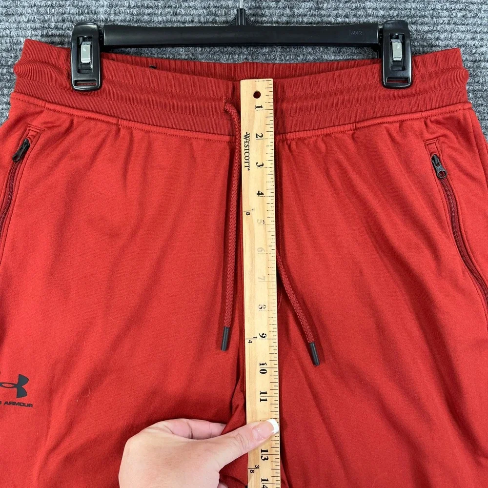 Under Armour Jogger Sweatpants Mens L Red Zipper Pockets Gym Workout